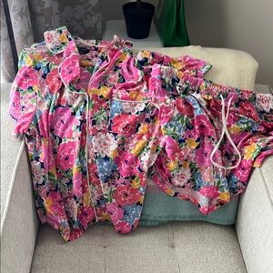 Kate Spade size L  Floral Pajama Set with Pink and Blue